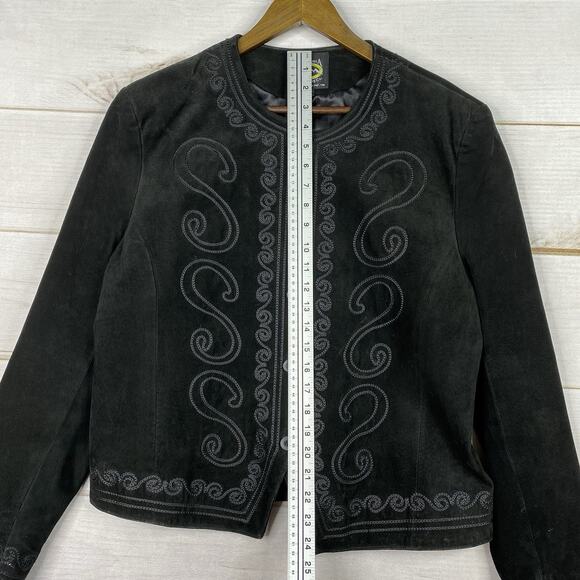 Montana Co Leather Jacket Womens L Black Embroidered Button Up Lined Cowgirl - Picture 4 of 13